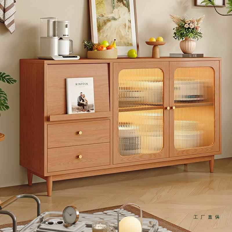 实木餐边柜靠墙一体柜子储物柜客厅茶水柜樱桃木色厨房橱柜置物柜