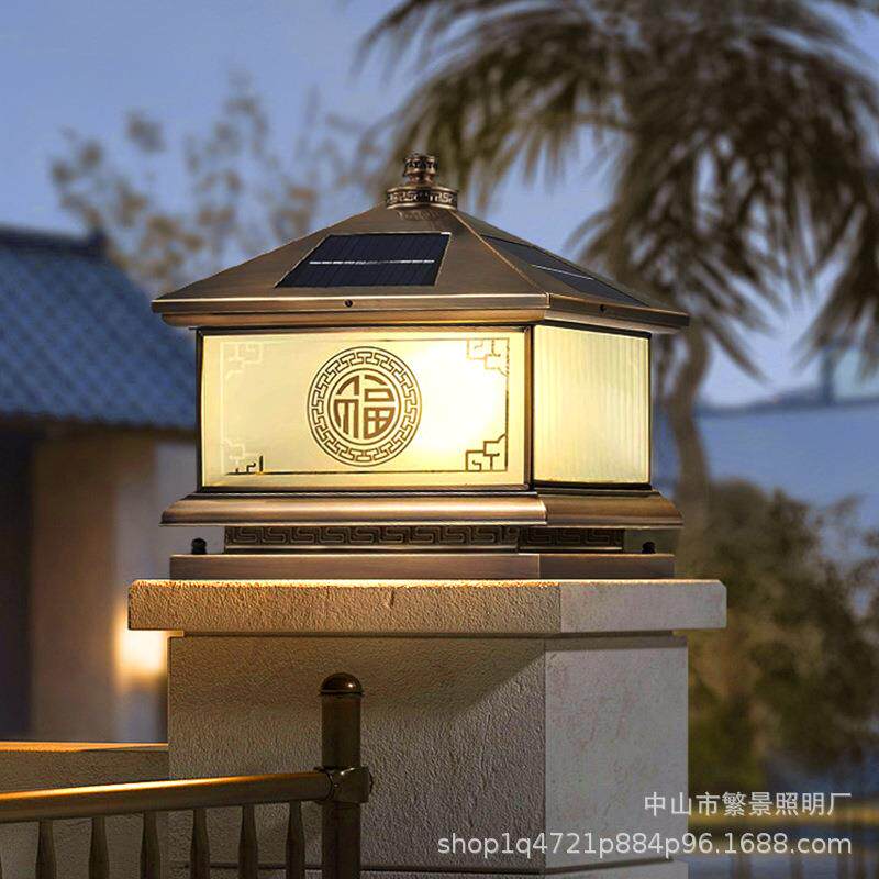 全铜柱头灯太阳能灯户外庭院灯家室外用墙别C2178墅大门围柱灯子