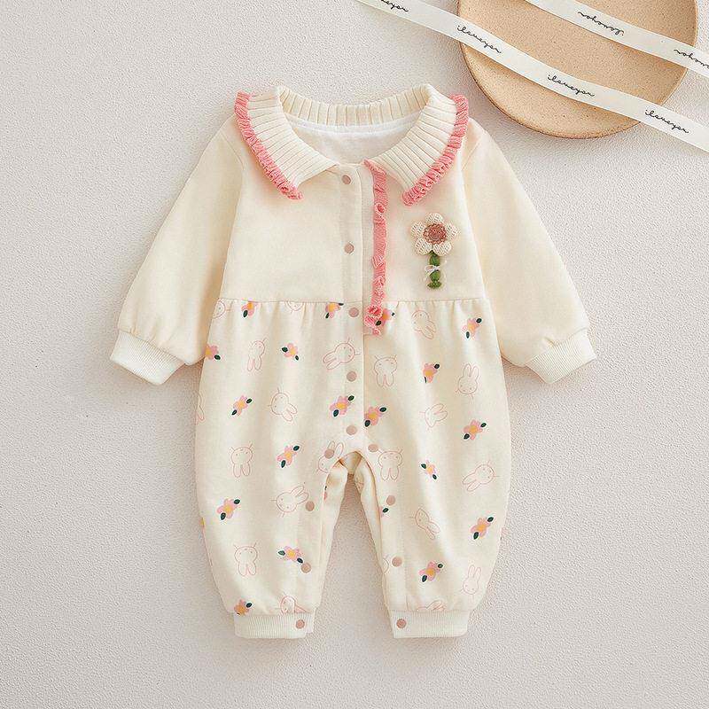 婴幼儿衣服春秋装长袖女公主满月百天可爱洋气连体衣外出抱服