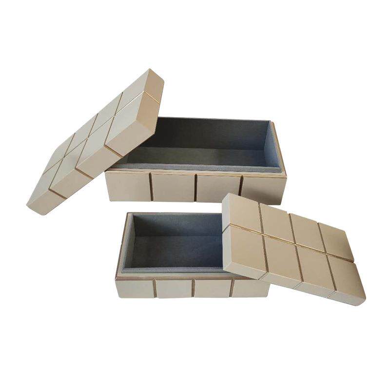 手绘金边方格首饰盒木质工艺品收纳盒摆件软装书房样板房间装饰盒