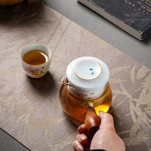 堆雕手绘玻璃木把侧把壶不锈钢过滤煮茶壶陶瓷家用茶水分离泡茶壶
