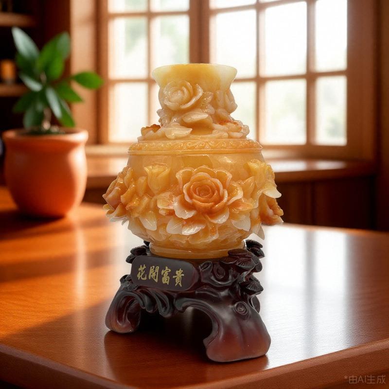新款中式花开富贵可插花大花瓶工艺品家居饰品客厅电视柜酒柜摆件