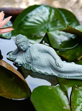 道家三清神像创意装饰卧佛自在佛陀水族鱼缸造景桌面茶宠人物摆件