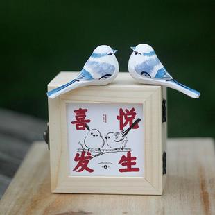灰蓝山雀 鹿妖商店 礼物 木雕小鸟 纯手工实木桌面摆件 mini肥啾