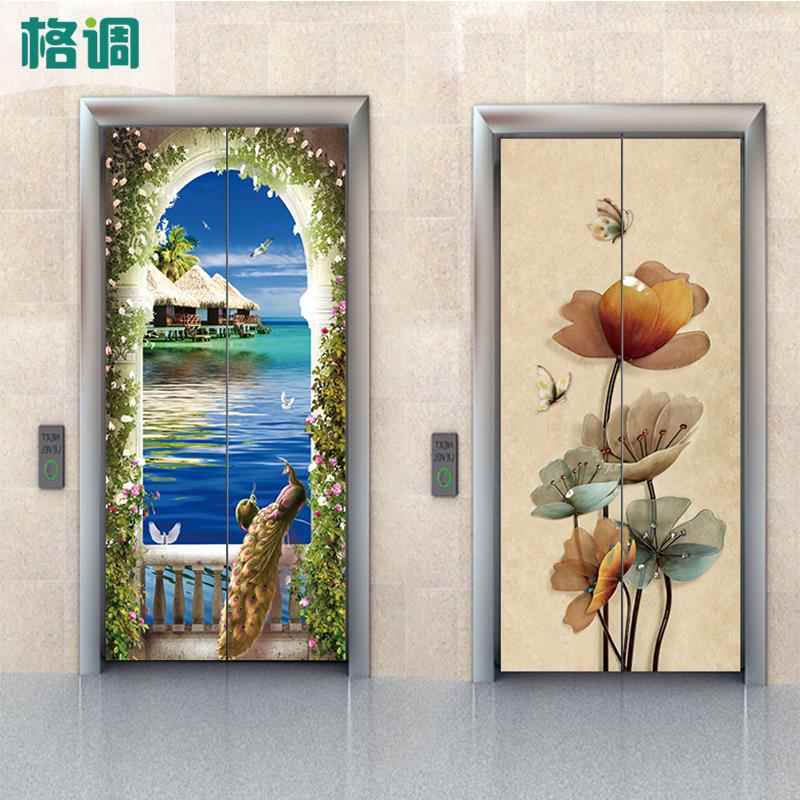 欧式电梯门贴 包邮电梯翻新自粘贴纸 餐厅酒吧创新复古电梯门贴纸