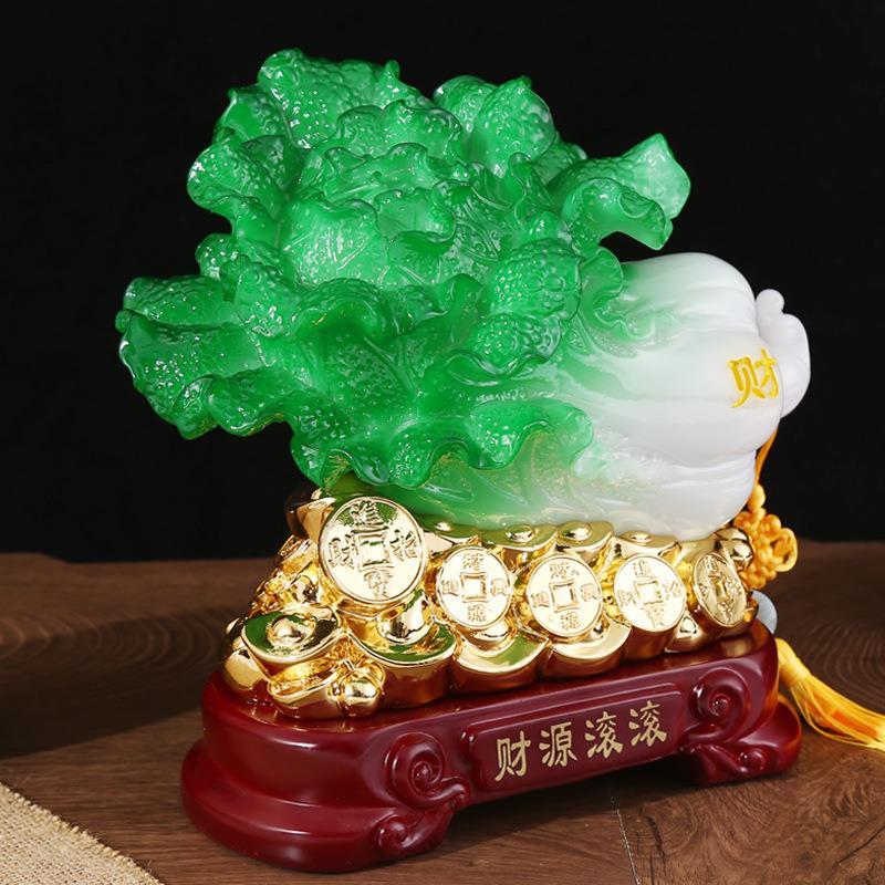 玉白菜摆件树脂仿玉财源滚滚摆件家居客厅电视柜玄关装饰品