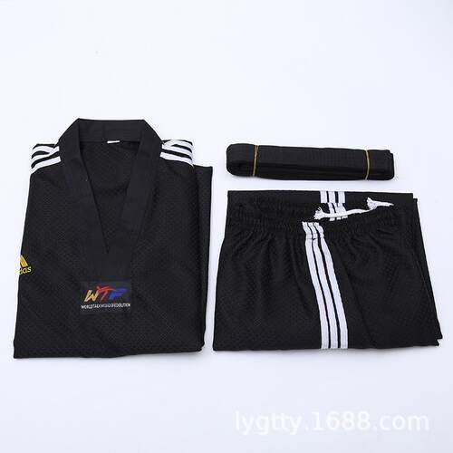 直供黑色跆道服 成人训练红色道服 涤纶儿童跆道培训服蜂窝纹