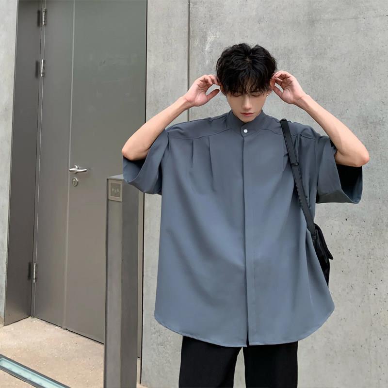 コーデュイの潮牌日系痞帅短袖衬衫男高级感外套cityboy冰丝衬衫