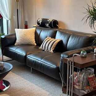 黑曜沙发覆古黑色真皮沙发客厅包豪斯中古风沙发设计师2025年新款