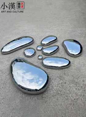 不锈钢水滴鹅卵石头雕塑镜面墙面水池景观软装饰售楼处落地摆件圆