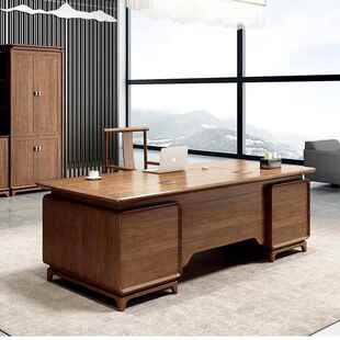 新中式风老格板大班裁台实木皮油漆总桌FUY主管桌办公桌椅书柜桌