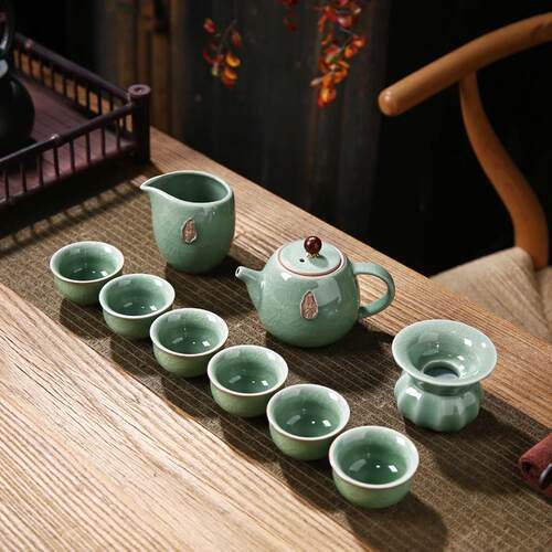 新款浮雕哥窑禅茶功夫茶具套装开片创意礼品陶瓷茶壶高端商务礼品