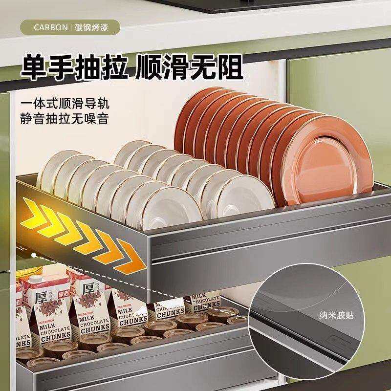 厨房碗碟拉篮免打孔橱柜碗碟架抽屉式沥水阻尼柜内简易碗篮收纳架