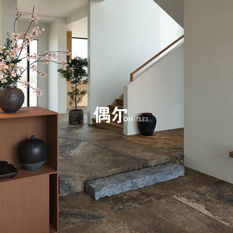 复古做旧莱姆石瓷砖600x1200客餐厅酒店民宿咖啡馆服装店防滑地砖