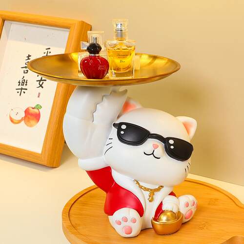 新年礼物锣鼓招财猫摆件银托盘纳221家居厅客装饰收饭店收台开业