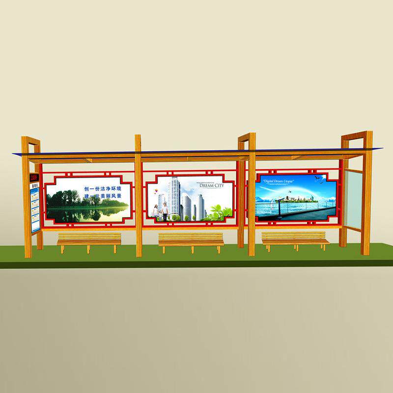 仿古乡村城镇公交站台仿古亭双层仿古亭太阳能滚动灯箱候车亭