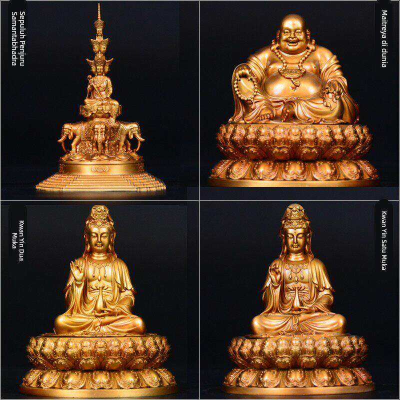 纯铜大肚弥勒佛汽车内摆件中控台观音菩萨文殊普贤菩萨佛像保平安