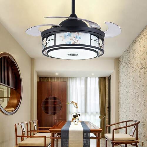 全光谱新中式吊扇灯餐厅风扇灯客厅灯具静音带led灯家用复古吊灯