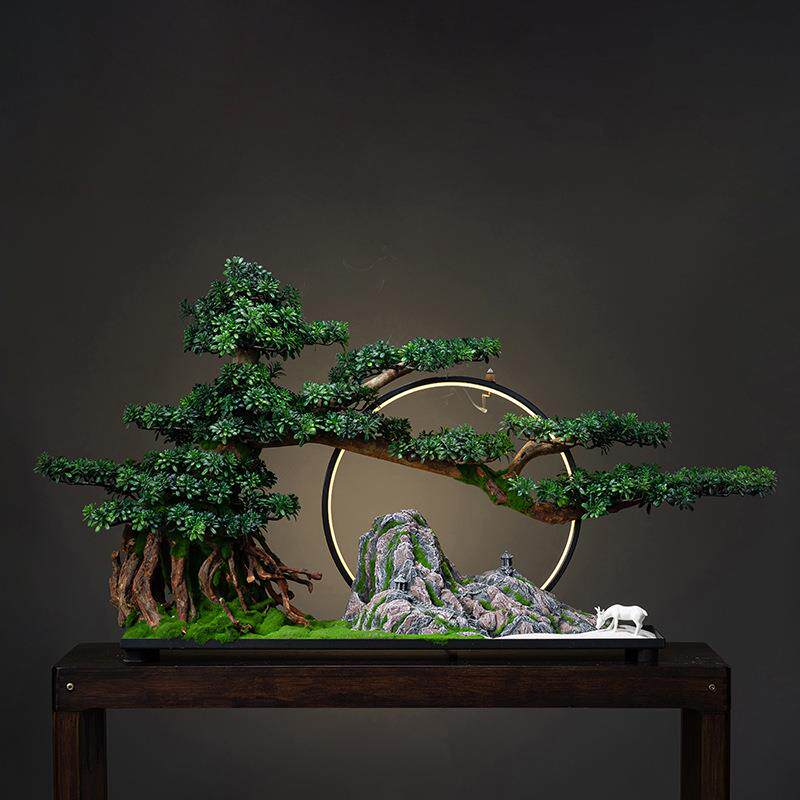 禅意仿真迎客松摆件植物盆景玄关柜桌上绿植盆栽茶几桌面假树装饰