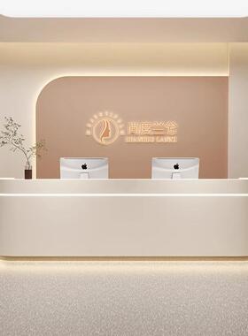 简约现代弧形吧台烤漆前台接待台公司前台美容院柜台白色收银台