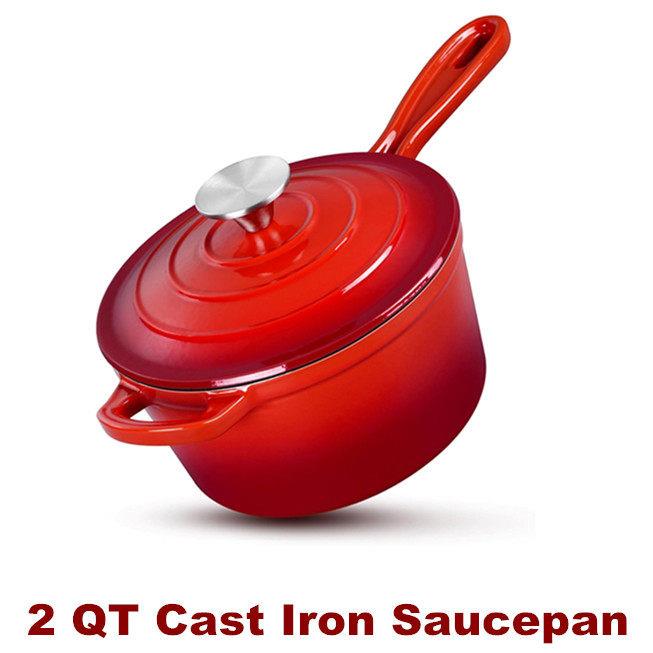 Cast Iron Saucepan Enamel Dutch Oven Pan Boiling Stewing Pot - 实物图