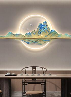 千里江山图客厅墙面装饰挂件轻奢沙发背景墙壁饰带灯中式立体挂画