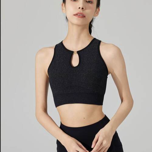 Women's sports yoga vest with chest cushion and silver