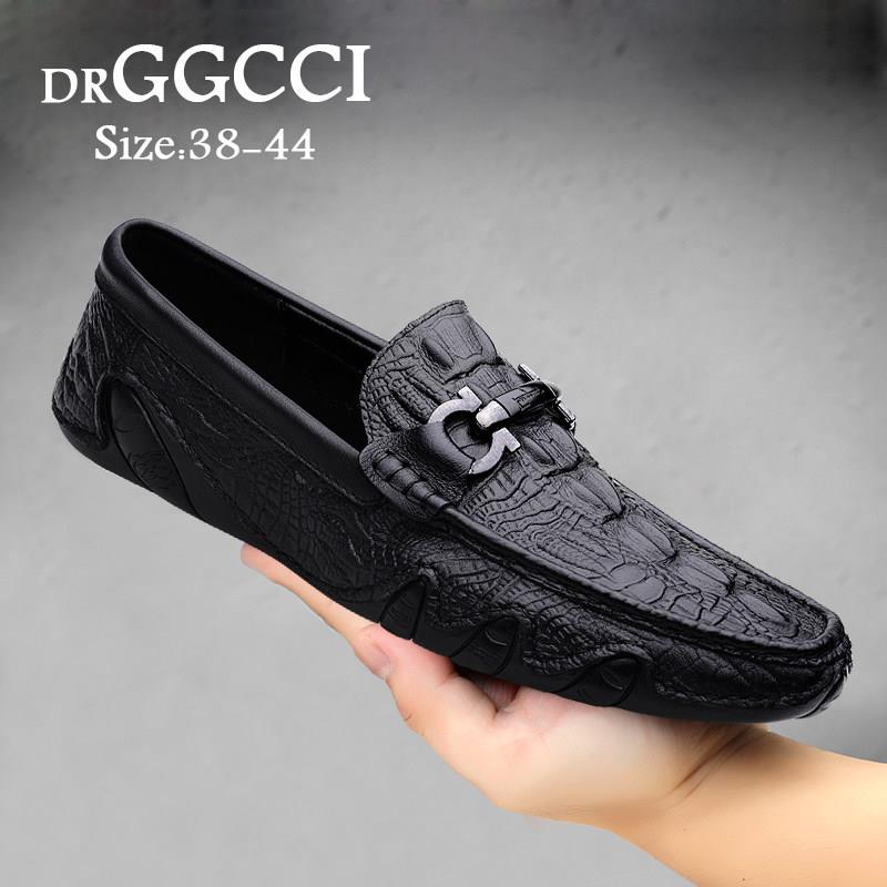 DRGGCCI豆豆鞋男真皮鳄鱼纹2026年夏季新款高档软底商务休闲皮鞋