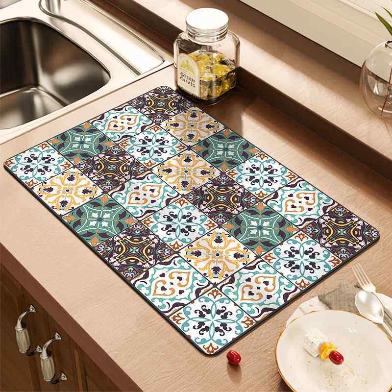 厨房沥水垫吧台矽藻泥吸水凉垫碗盘杯子免洗干燥垫子台面厨具隔热
