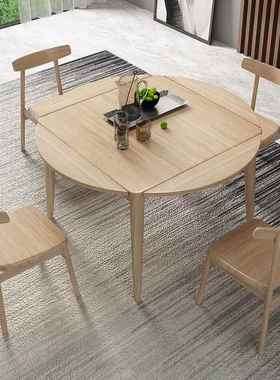 方叠桌变圆桌功全实木折餐桌圆形小户型家用正方77321形多伸缩饭