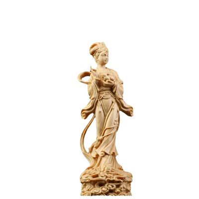 桧木嫦娥奔月摆件实木雕刻仙女姐姐家居装饰工艺品