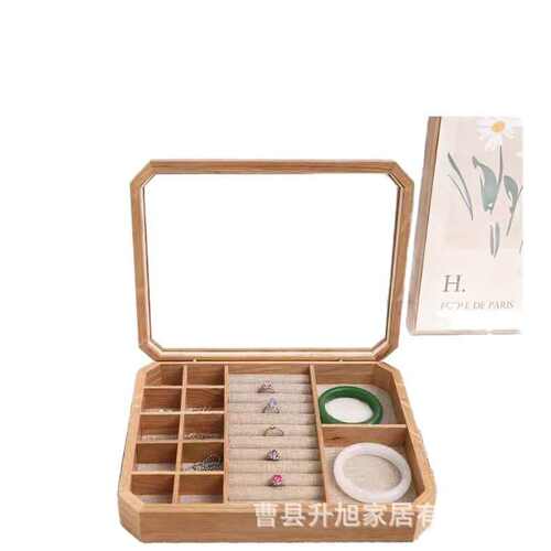 橡木首饰盒翻盖包装木盒创意珠宝饰品收纳盒分格便携式实木饰品盒