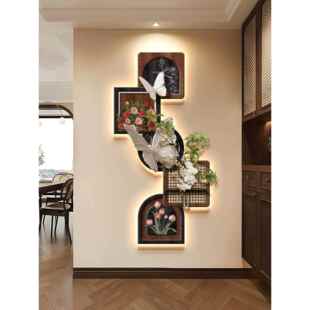 中古风玄关装 饰画入户正对门走廊过道尽头挂画水培绿植造景墙壁画