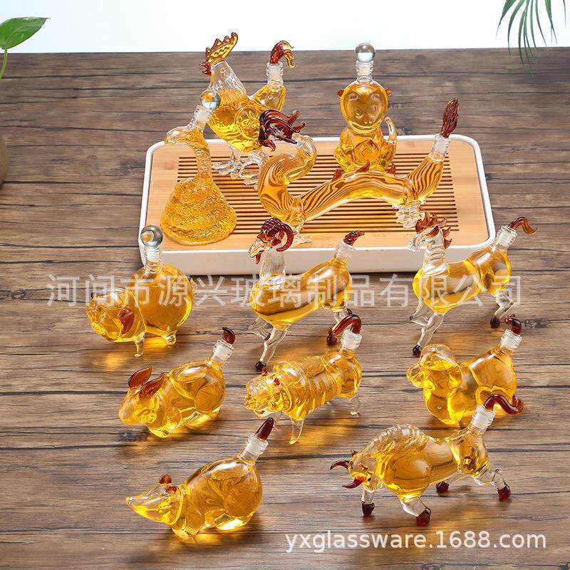 供应耐热玻璃12生肖工艺酒瓶生肖龙泡酒瓶动物造型酒瓶异形醒酒器