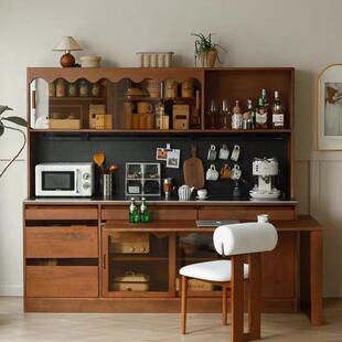 北美黑胡桃实木餐边柜樱桃木中古风餐桌靠墙一体小户型餐边柜