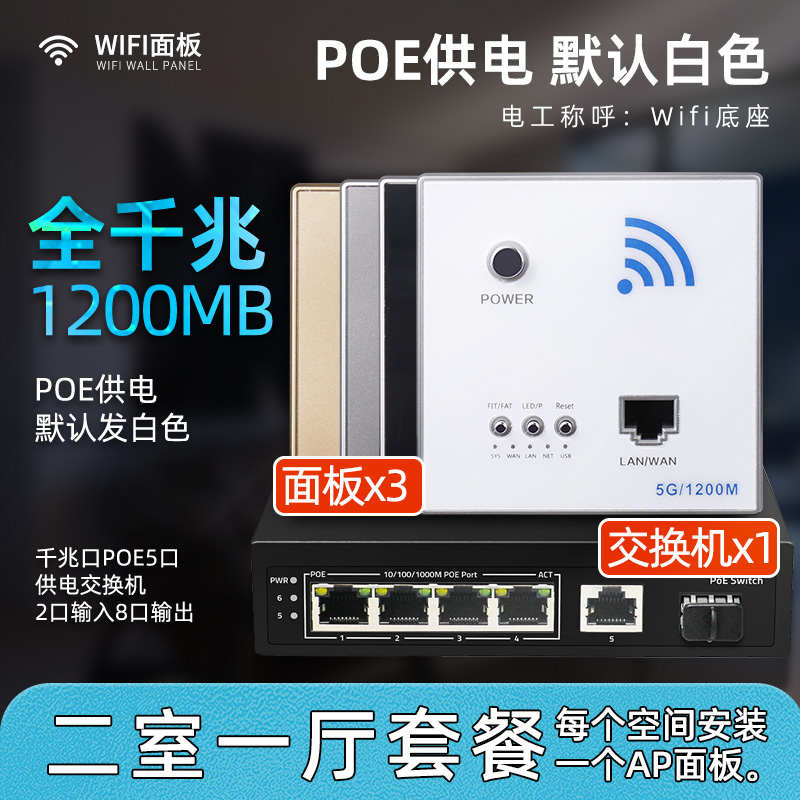 5G1200M千兆86型墙壁嵌入式智能组网线插座WIFI无线路由器AP面板