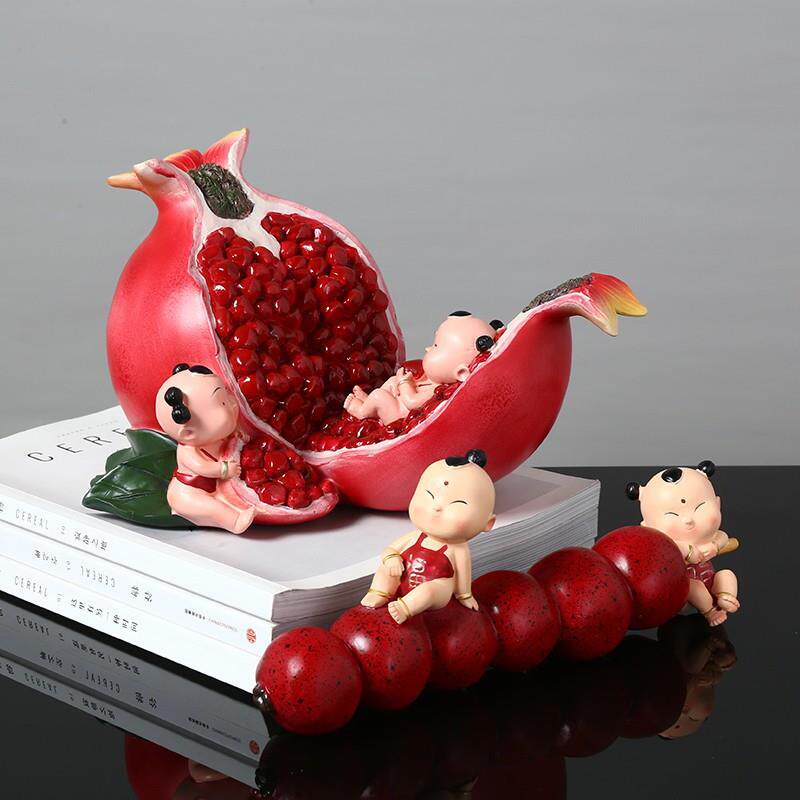 玄硕中式风多子多福石榴摆件求子福娃红色吉祥物客厅装饰品结婚送