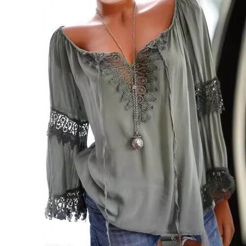 One shoulder cotton linen lace lace lace tied long sleeved
