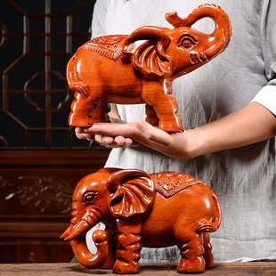 摆件家居装饰木头一对工艺品客厅木质木雕大象小象雕刻实木花梨木