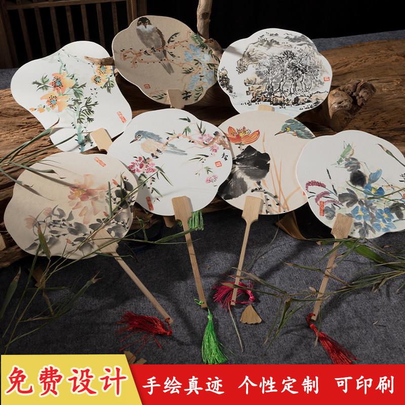 手绘定制古风扇子夏天扇子水墨风国画 画中式茶馆民宿旅游拍照道