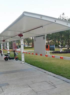生产户外汽车棚雨棚拉杆式张拉膜结构电动车自行车小型7字遮阳棚