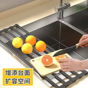 厨房折叠沥水架厨房沥水篮水槽碗碟隔热垫洗菜盆抹布置物架收纳