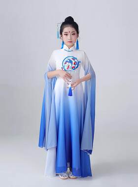 女童汉服国风中大童飘逸水袖中式古筝演出服长笛钢琴旗袍长裙唐装