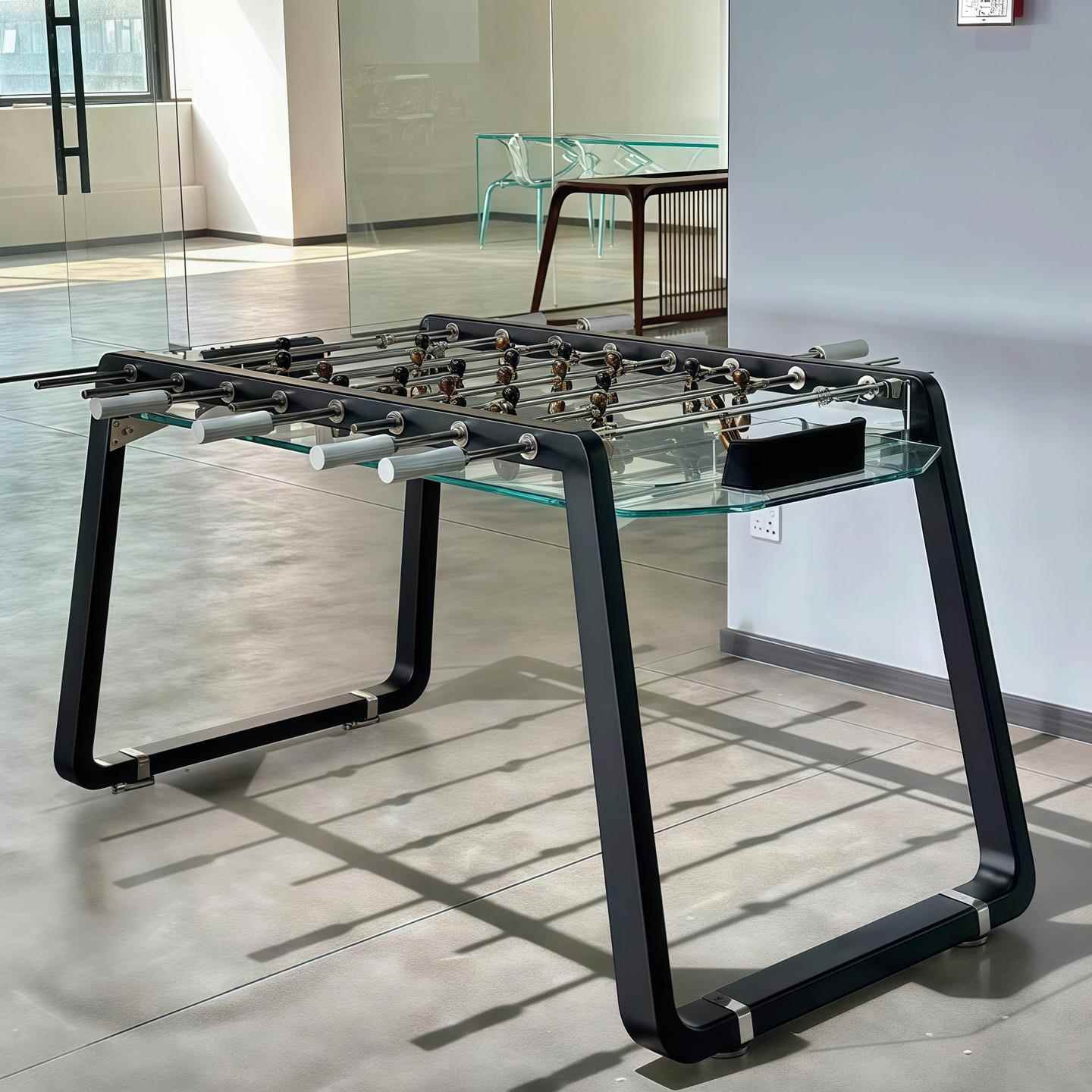 透明钢化水晶玻璃实木桌上足球机亚克力标准成人娱乐桌上足球台