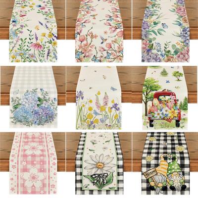 Spring Lemons Flowers Linen Table Runner Holiday Party Decor