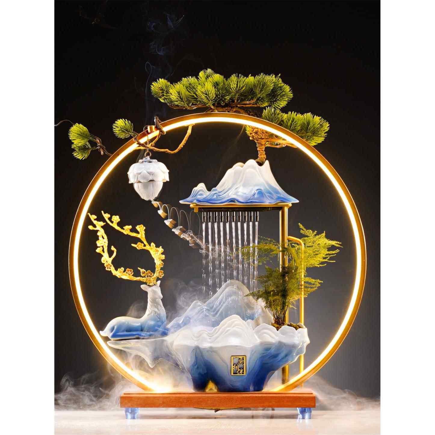 陶瓷促财流水饰品创意假山水循环入口客厅办公室开场装饰礼品