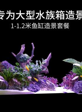 大鱼缸装饰造景套餐1-1.2米金鱼草缸天然真水草活体假山石头沉木