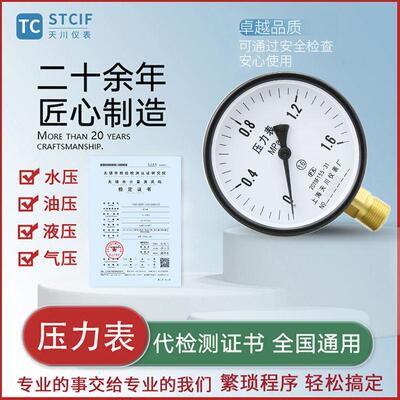 储气罐压力表Y-100Z带检测报告合格证锅炉空压机1.6 代送检第三方