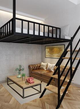 W6简约小户型阁楼床悬挂式公主床铁艺省空间双人床宿舍公寓上下铺