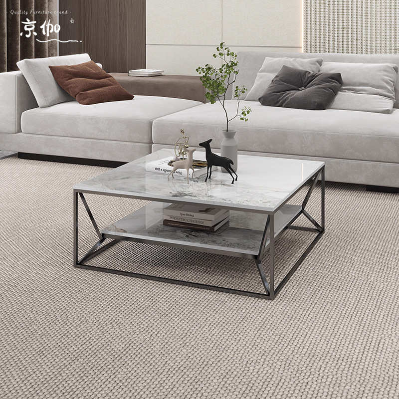 京伽意式极简轻奢岩板正方形茶几客厅家用大小户型现代简约高级感